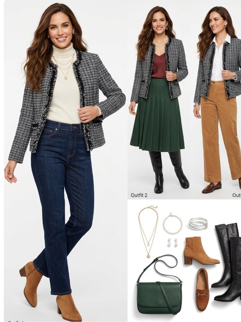 Kasper Black & White with a slight shimmer Thread Tweed Blazer with Fringe Trim
